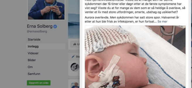 Innlegg på Erna Solbergs Facebook-side med kritikk av den nye pleiepengeordningen.